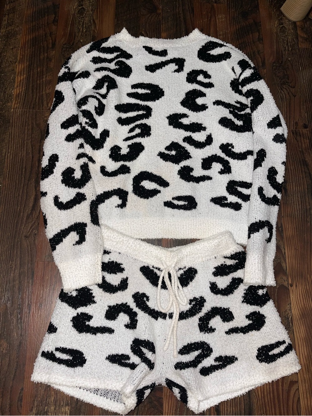 Cozy Black & White Leopard Print Sweater Set